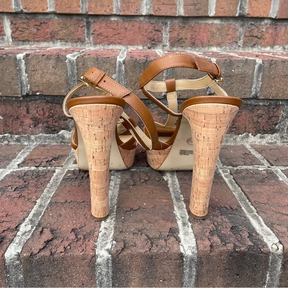 Michael Michael Kors Brown Leather Strappy Cork Heeled Platform Sandals Size 11M - Picture 7 of 15